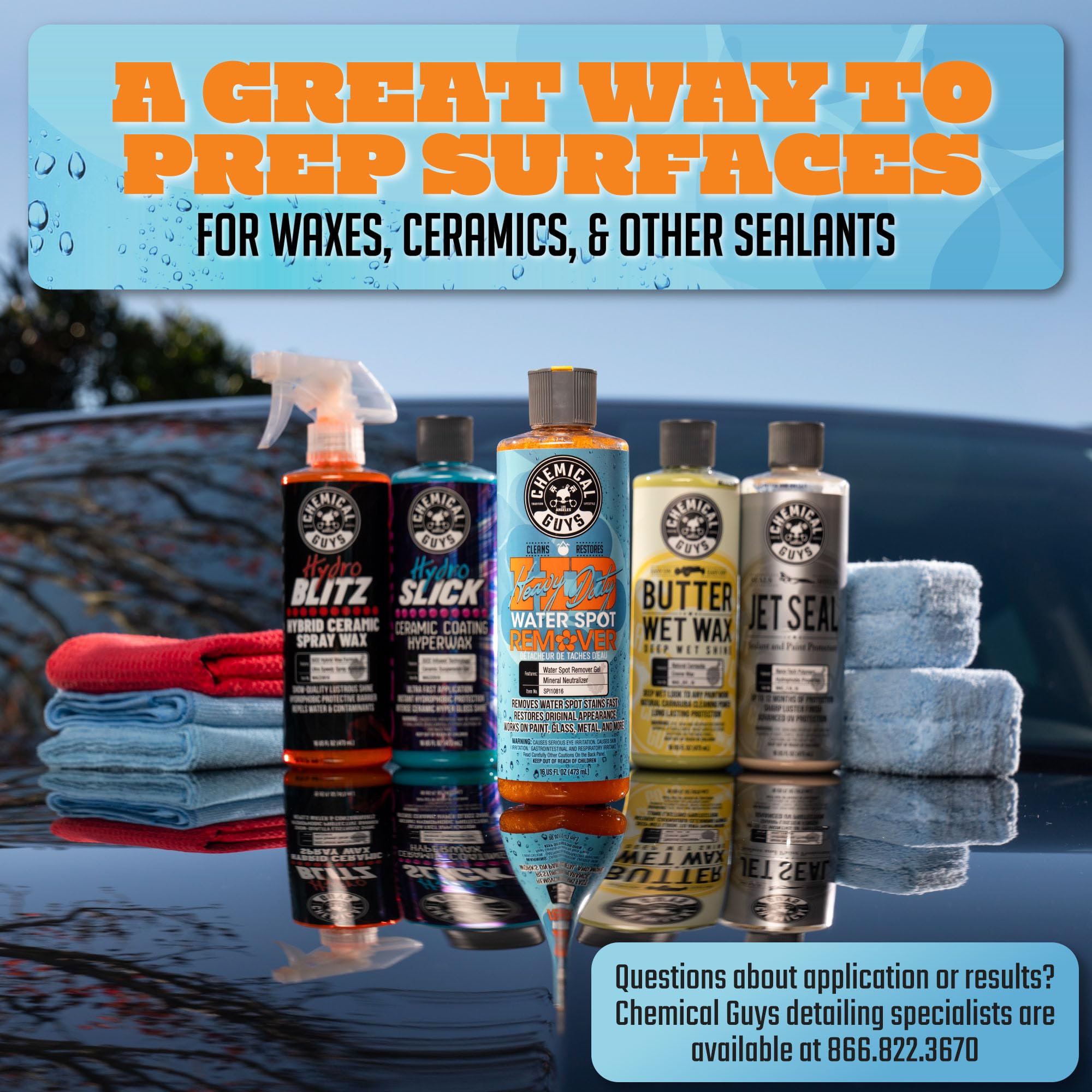 Chemical Guys 16 oz container next to hand for size and quantity reference