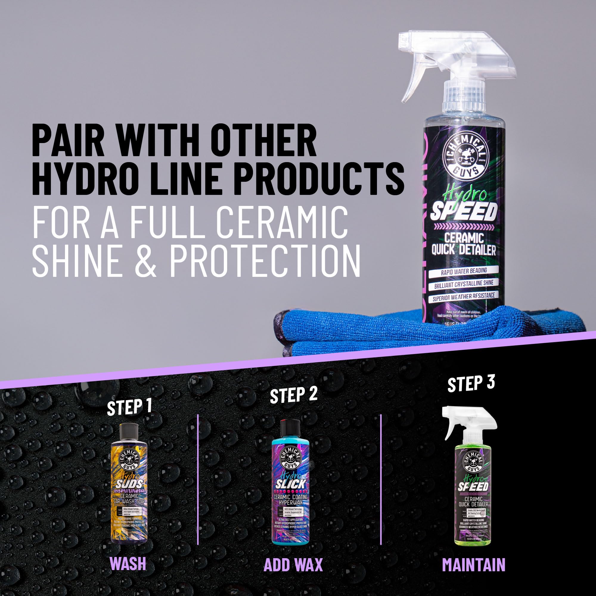 Chemical Guys Hydrospeed wiped with microfiber towel for streak-free finish