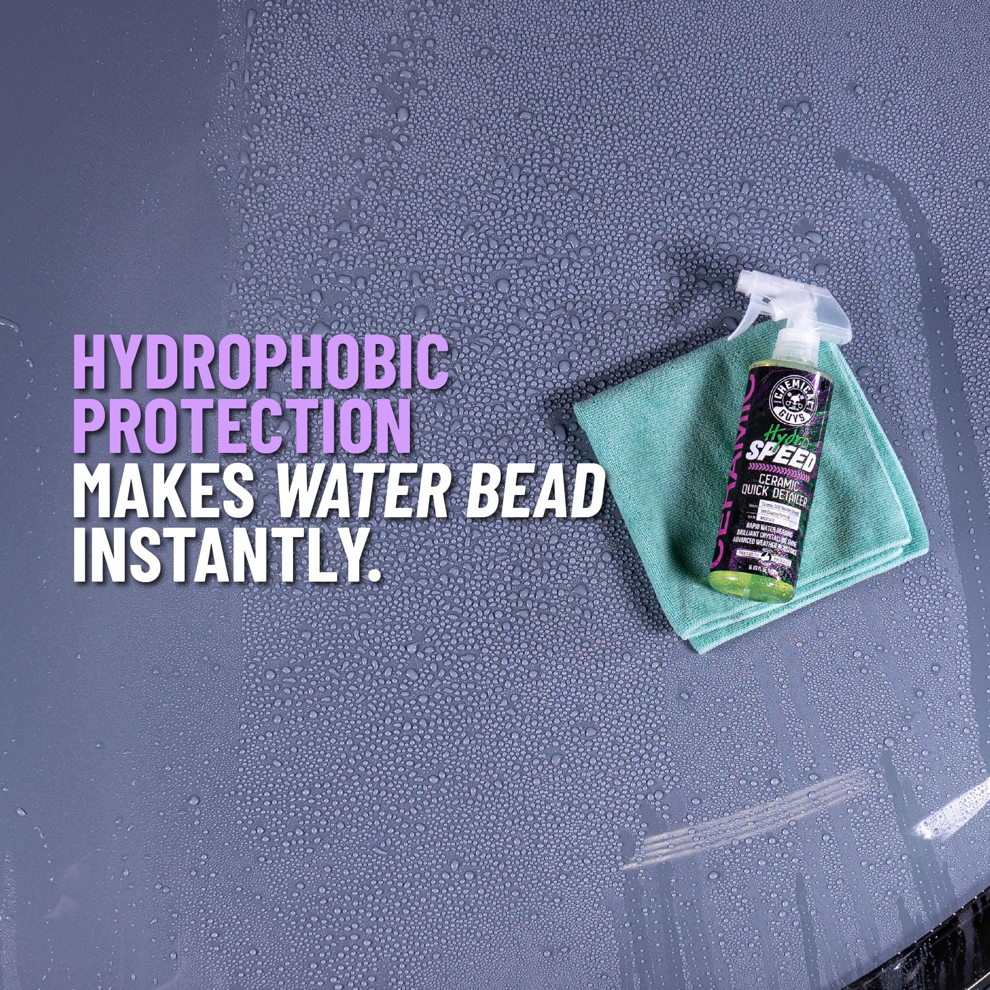 Chemical Guys Hydrospeed beading water on hood to reduce spotting