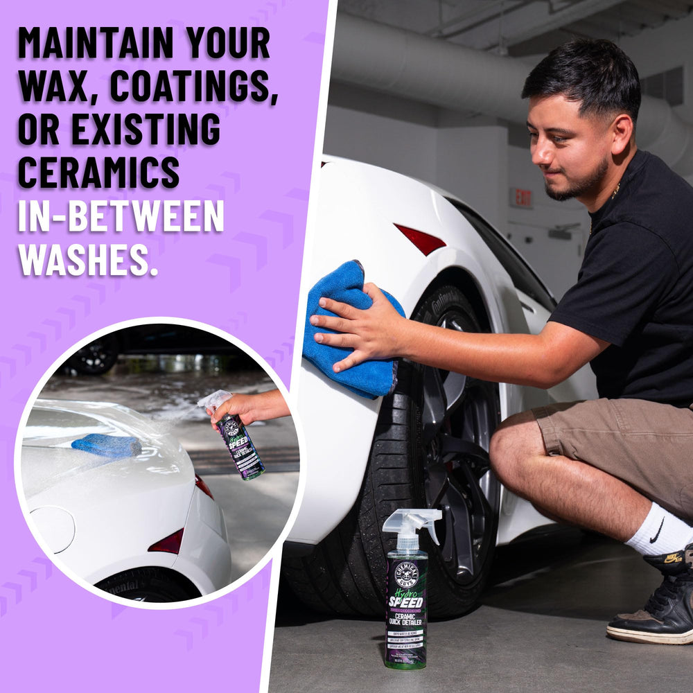 Chemical Guys Hydrospeed applied to wheel demonstrating safe multi-surface use