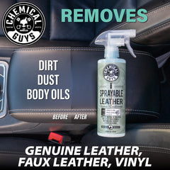 Chemical Guys spray being applied to car seat showing quick interior refresh benefit