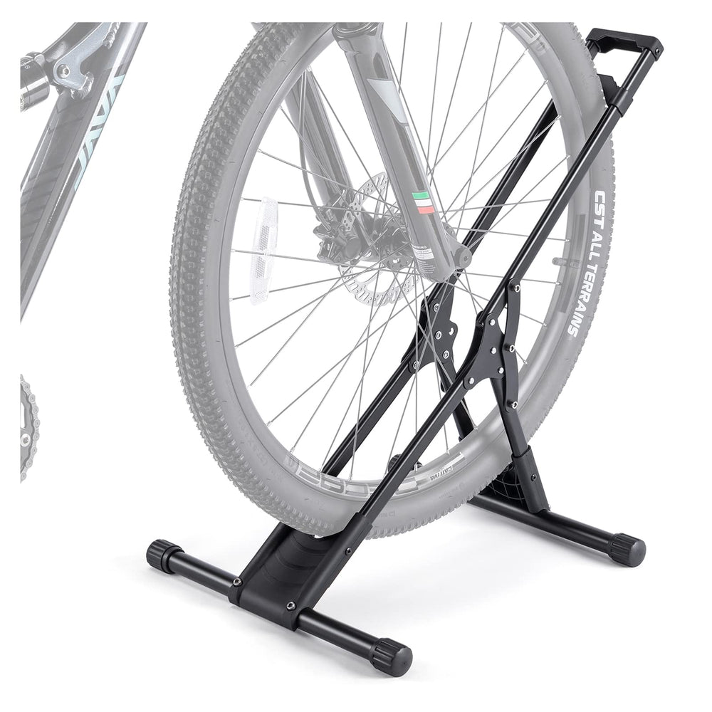 CHEPARK front view of freestanding bike stand showing stable cradle