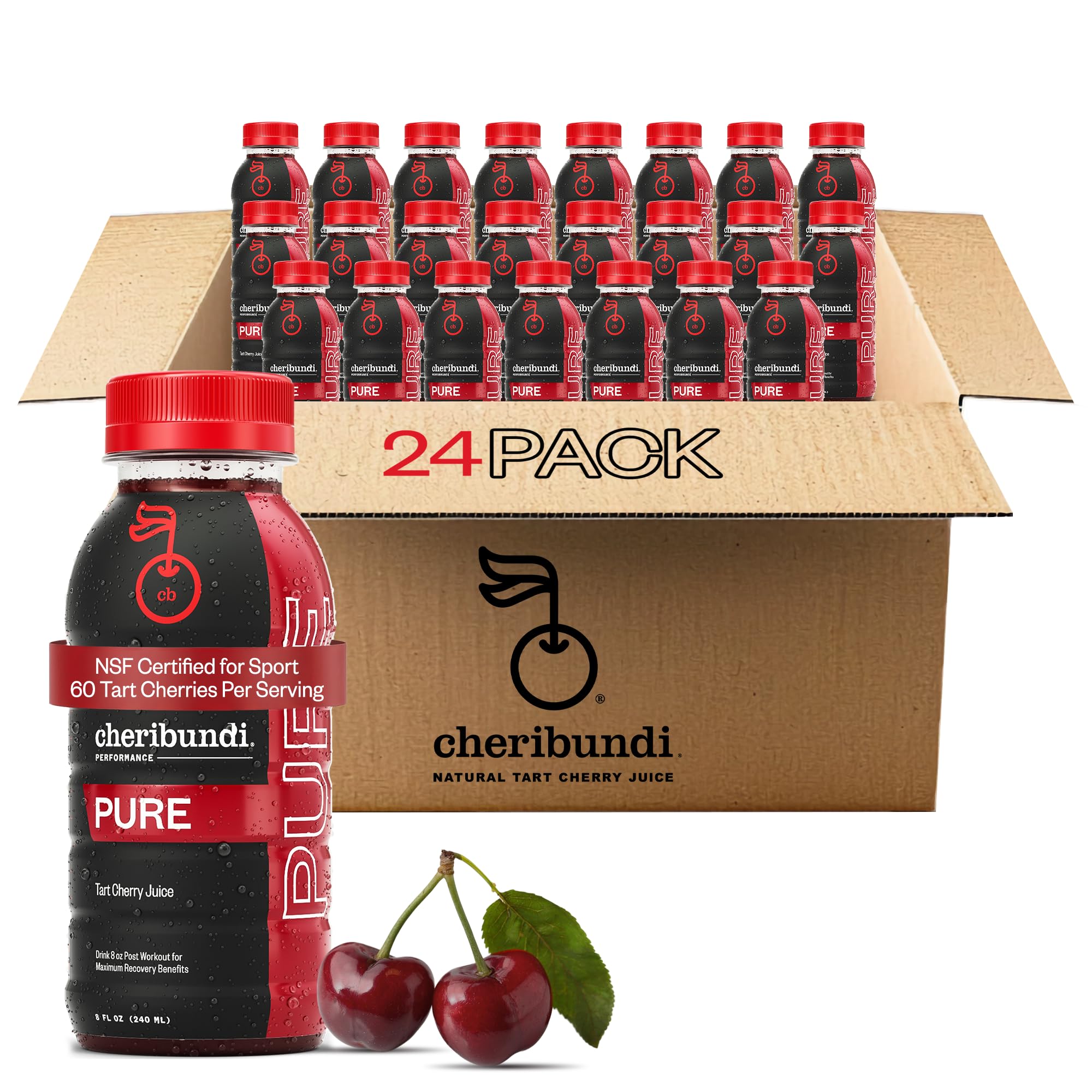 Cheribundi front packaging showing 24-pack and unsweetened benefit