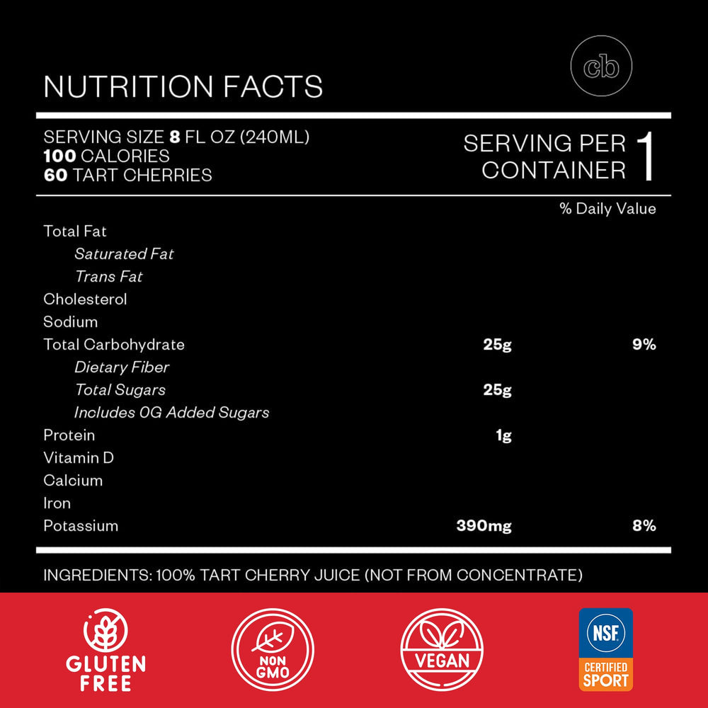 Cheribundi single 8 fl oz bottle closeup highlighting pure juice