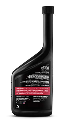 Chevron bottle being poured into a fuel tank demonstrating easy application benefit