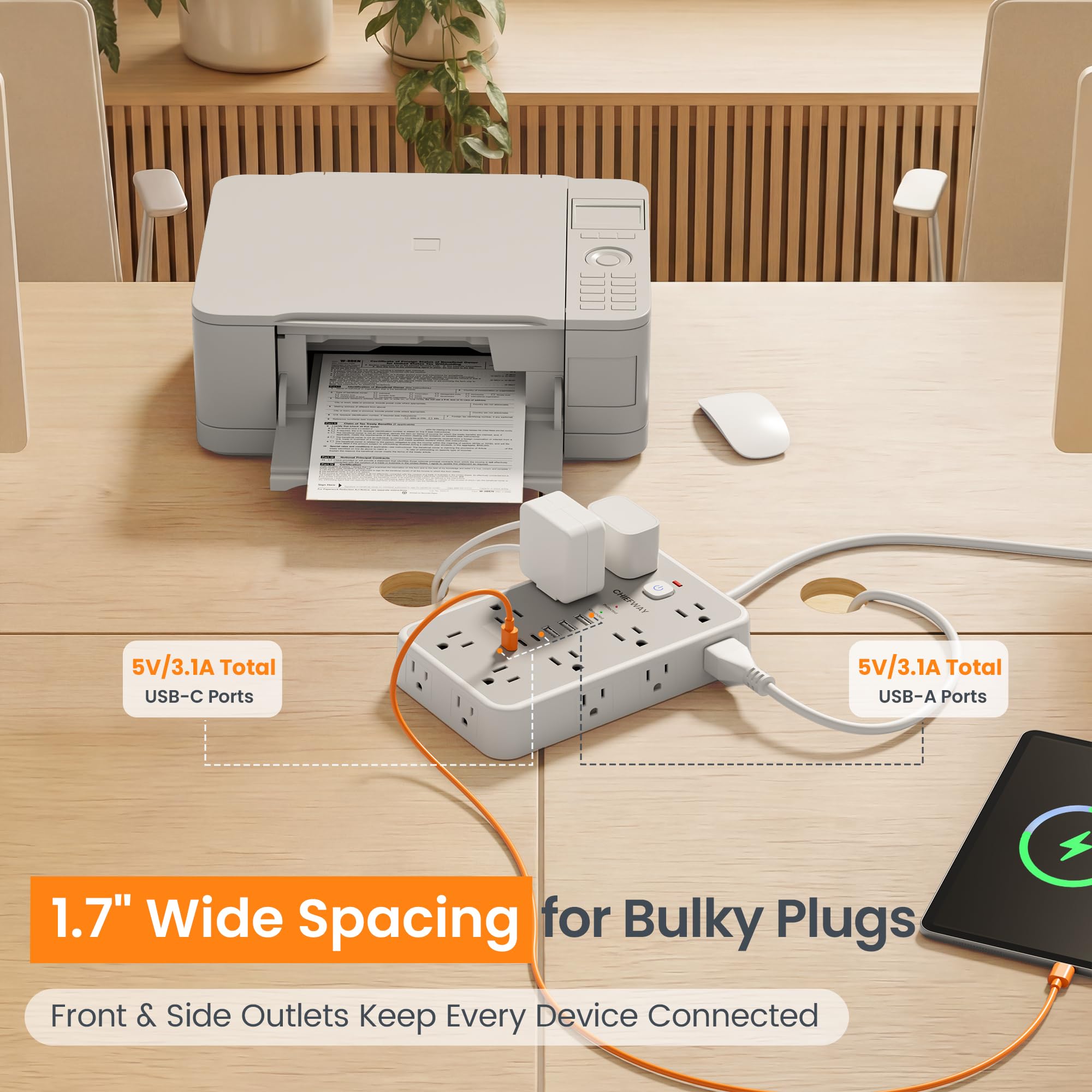 Chiefway USB ports closeup with six ports to reduce chargers and clutter
