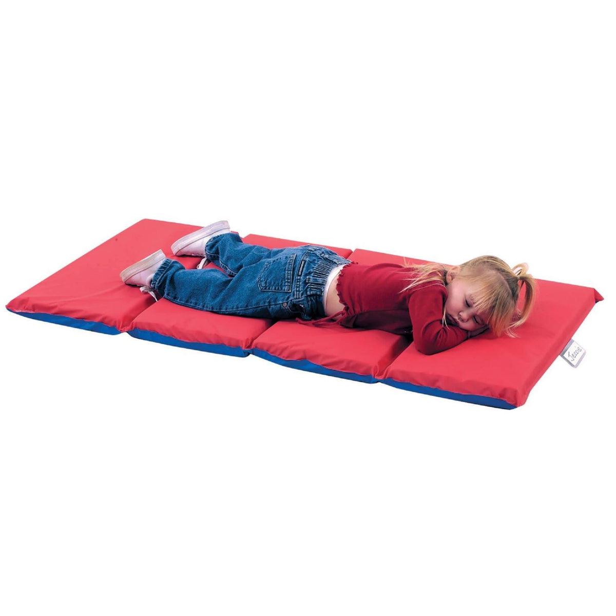 Children's Factory front view of nap mat showing full sleeping surface and benefit of comfort