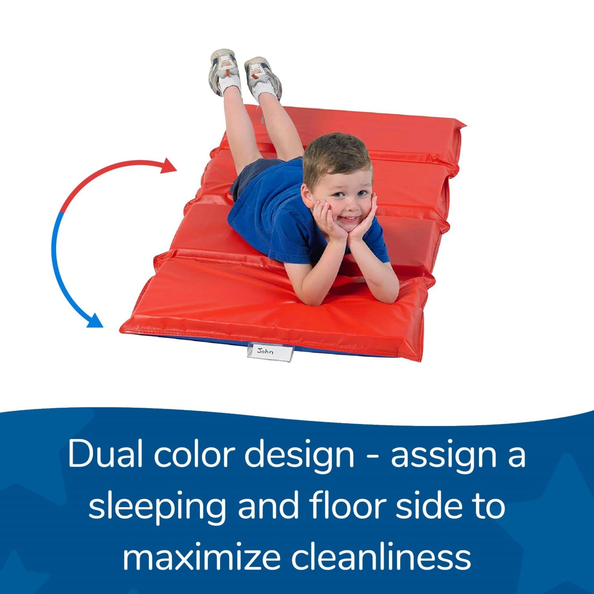 Children's Factory nap mat laid out in a preschool room showing organized nap setup benefit
