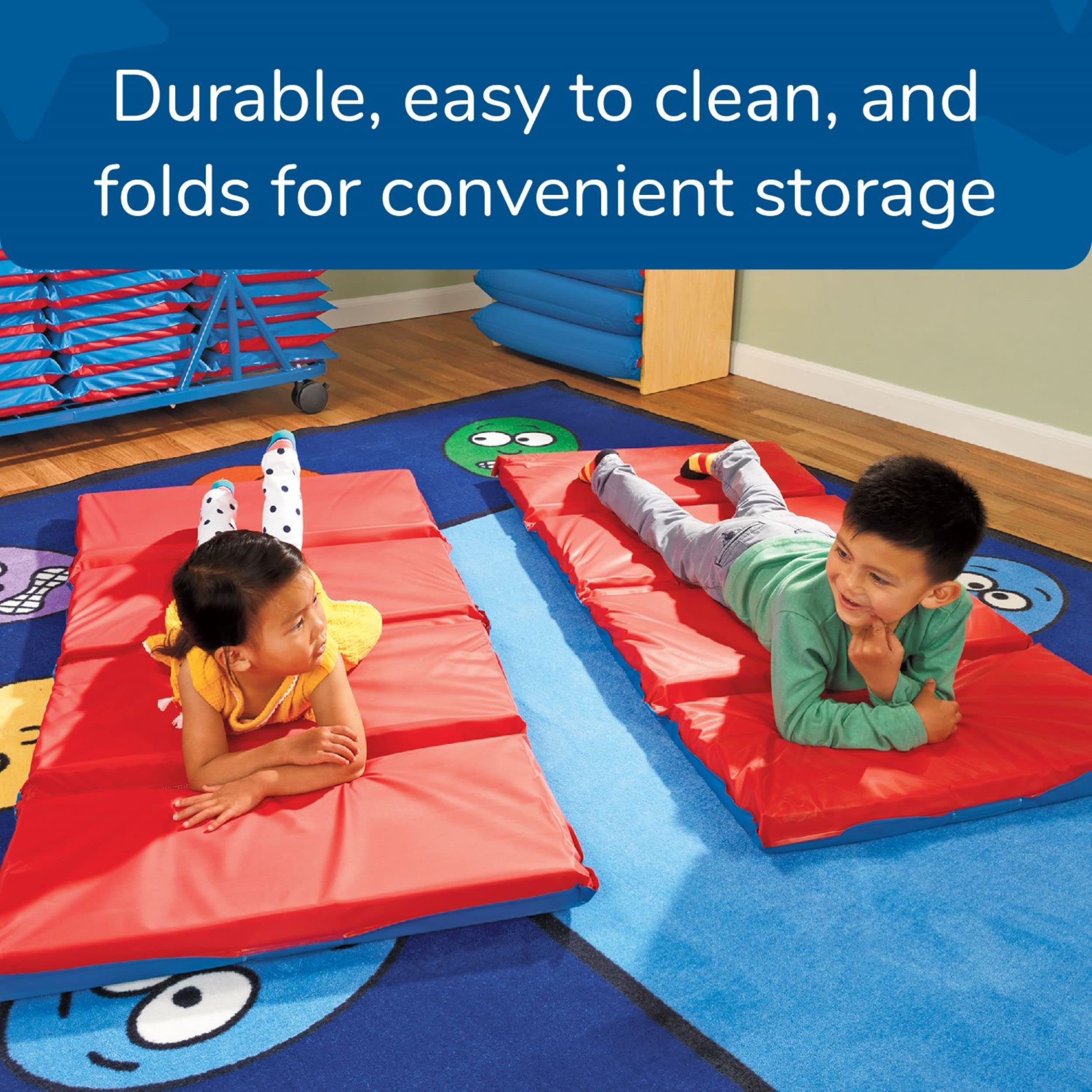 Children's Factory reinforced sewn edge close-up showing tear-resistant durability benefit
