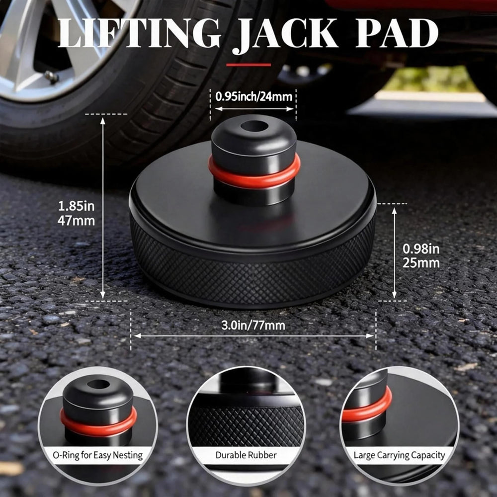 Chirano jack pad positioned at Tesla jack point undercarriage demonstrating protection