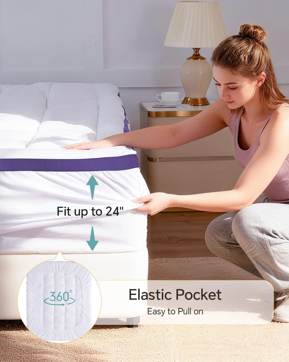 ChiXpace queen topper on bed lifestyle view enhancing bedroom comfort