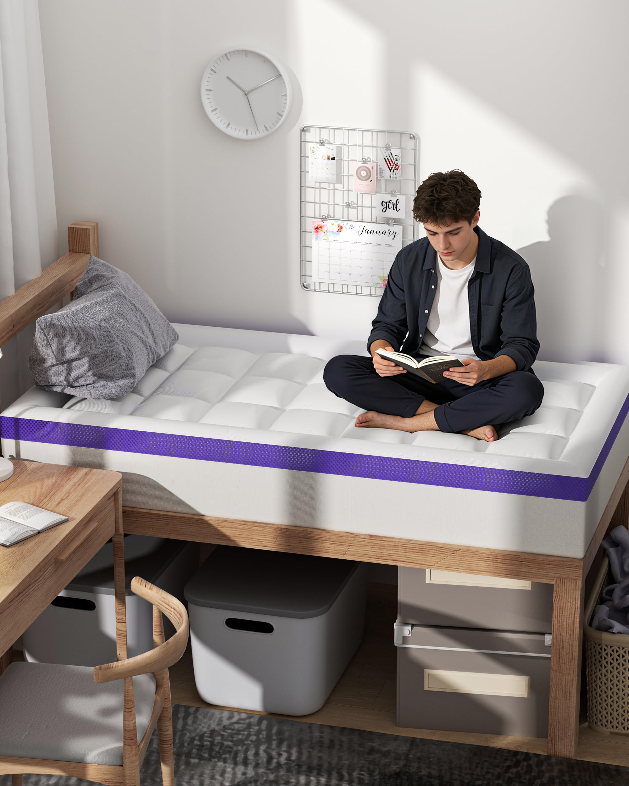 ChiXpace topper on dorm bed lifestyle scene for improved sleep