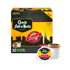 Chock Full o' Nuts front packaging showing 32 pods and brand clarity, quick selection benefit