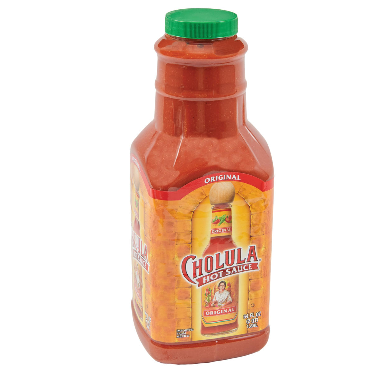 Cholula 64 oz front label showing brand and product for easy identification and consistent flavor