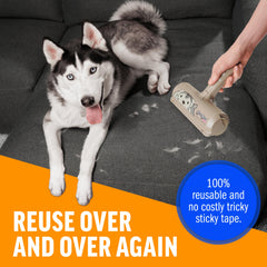 ChomChom Roller clearing pet fur from a car seat for fresher, hair-free travel