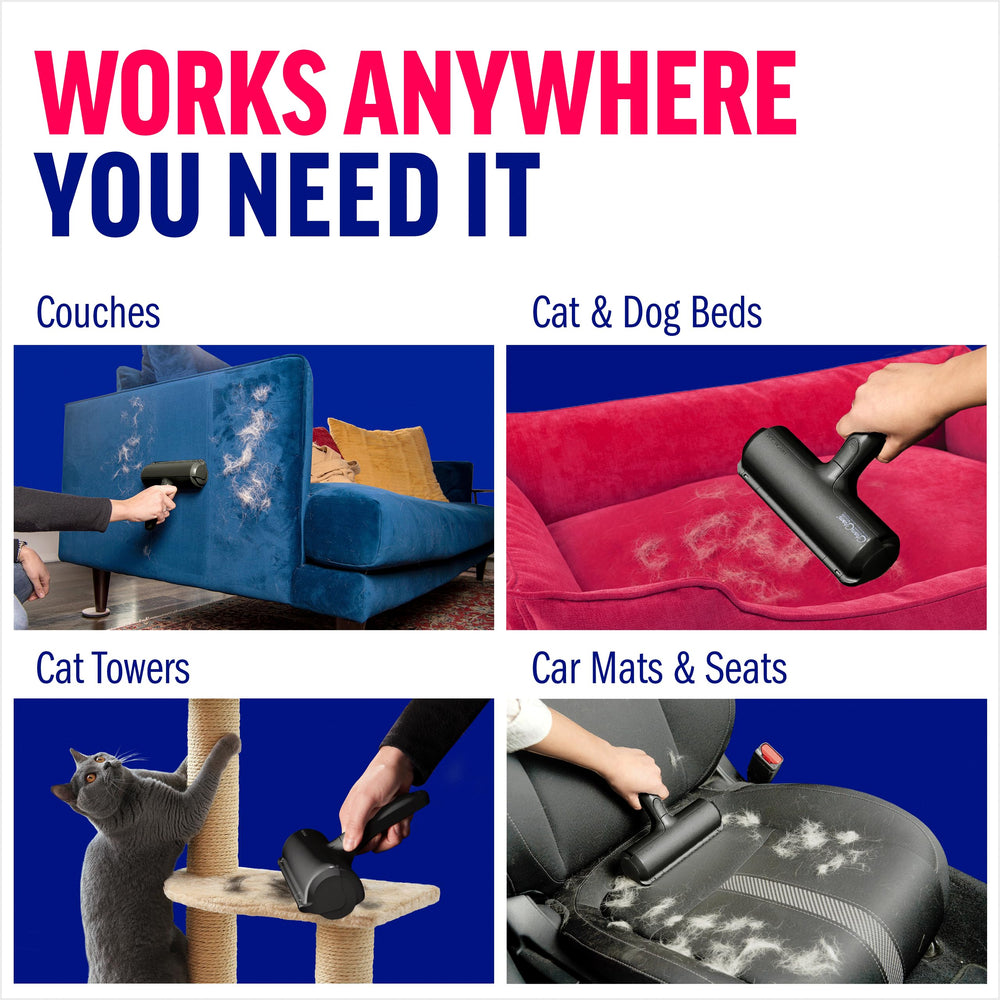 ChomChom Roller used on a car seat removing pet hair for a cleaner vehicle interior