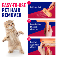 ChomChom Roller in use on sofa removing cat hair quickly and cleanly