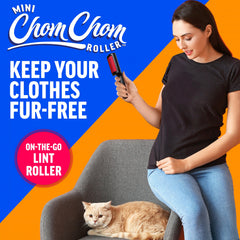 ChomChom Roller mini closed in pocket demonstrating portability benefit