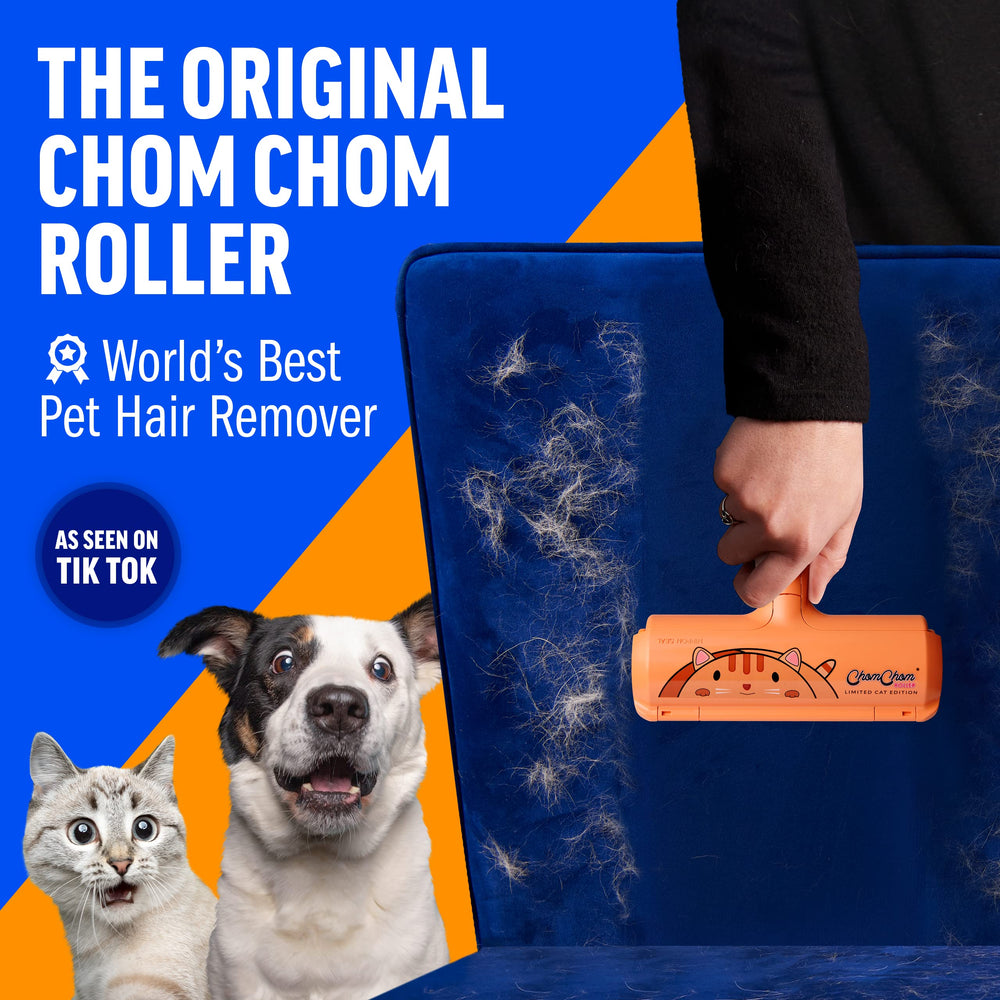 ChomChom Roller open chamber revealing collected pet hair for easy disposal