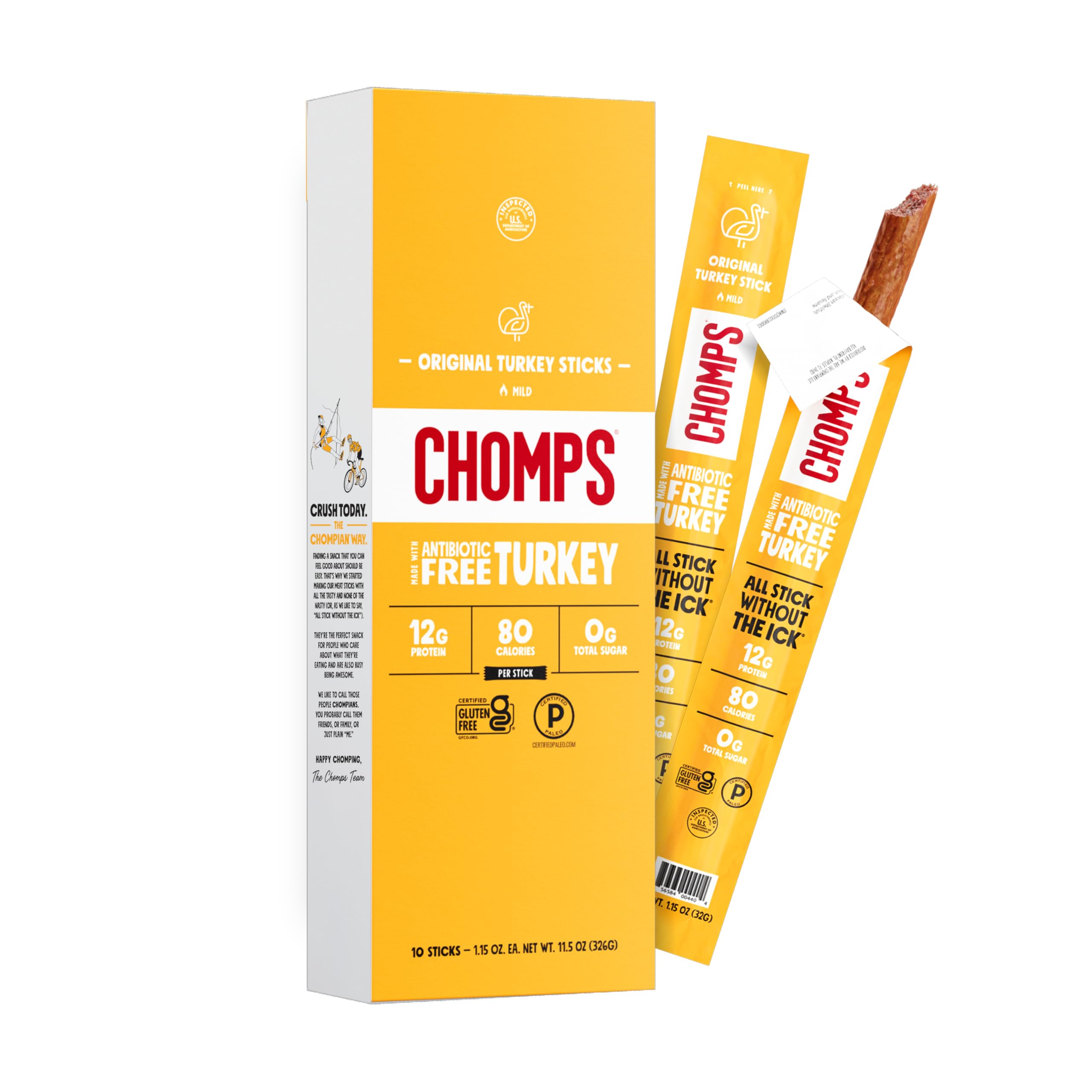 Chomps front packaging showing 10-count box and convenient grab-and-go benefit