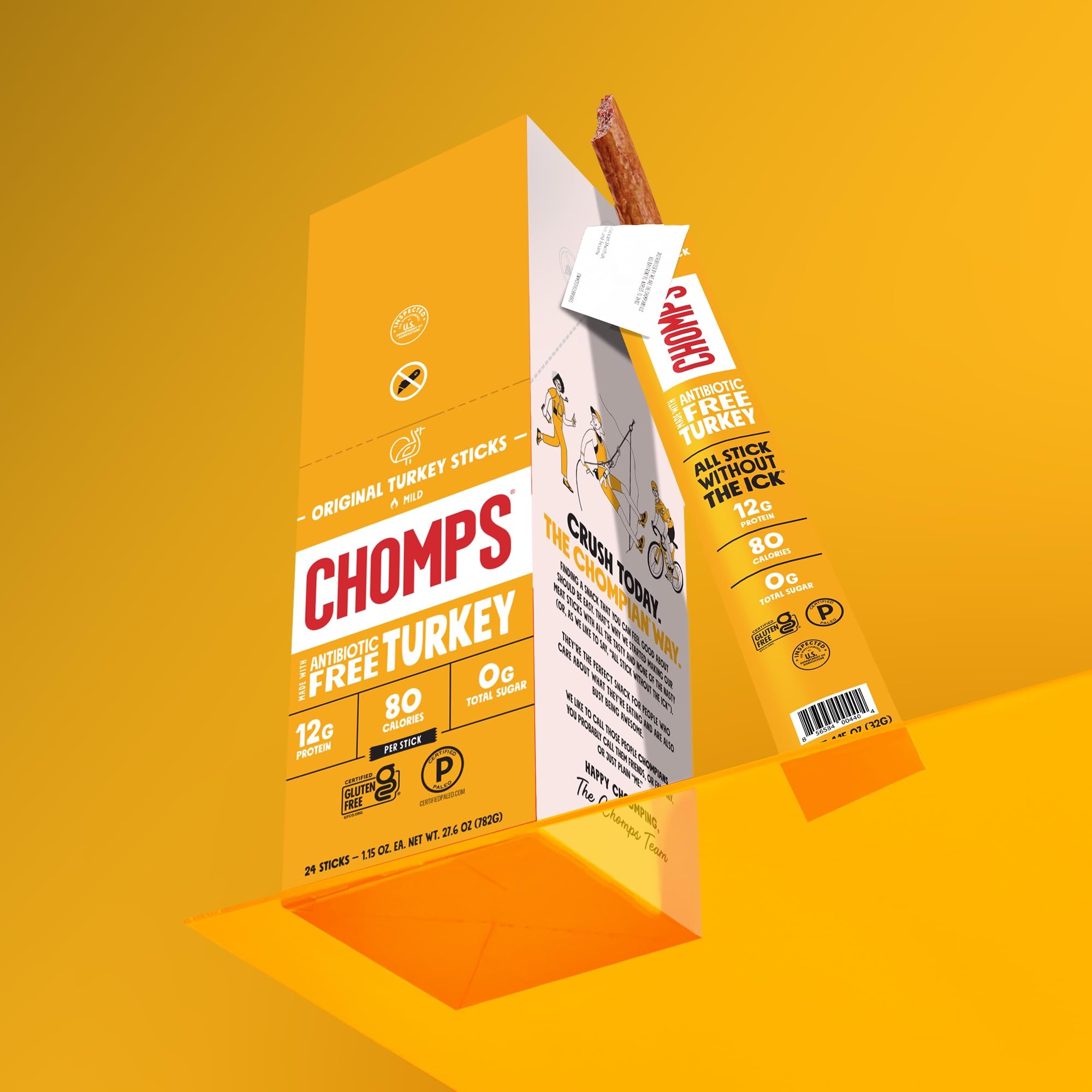 Chomps sticks on a hiking trail illustrating trail-ready, nonperishable snacking