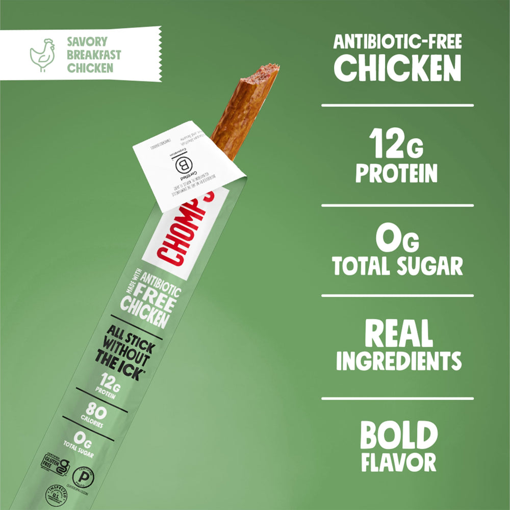 Chomps ingredient close-up with chicken and spices highlighting real ingredients