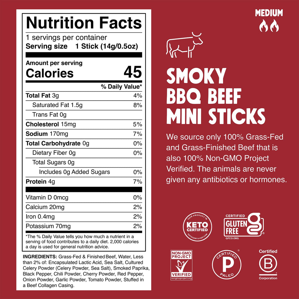 Chomps single Smoky BBQ stick close-up showing texture and seasoning, highlights real beef quality