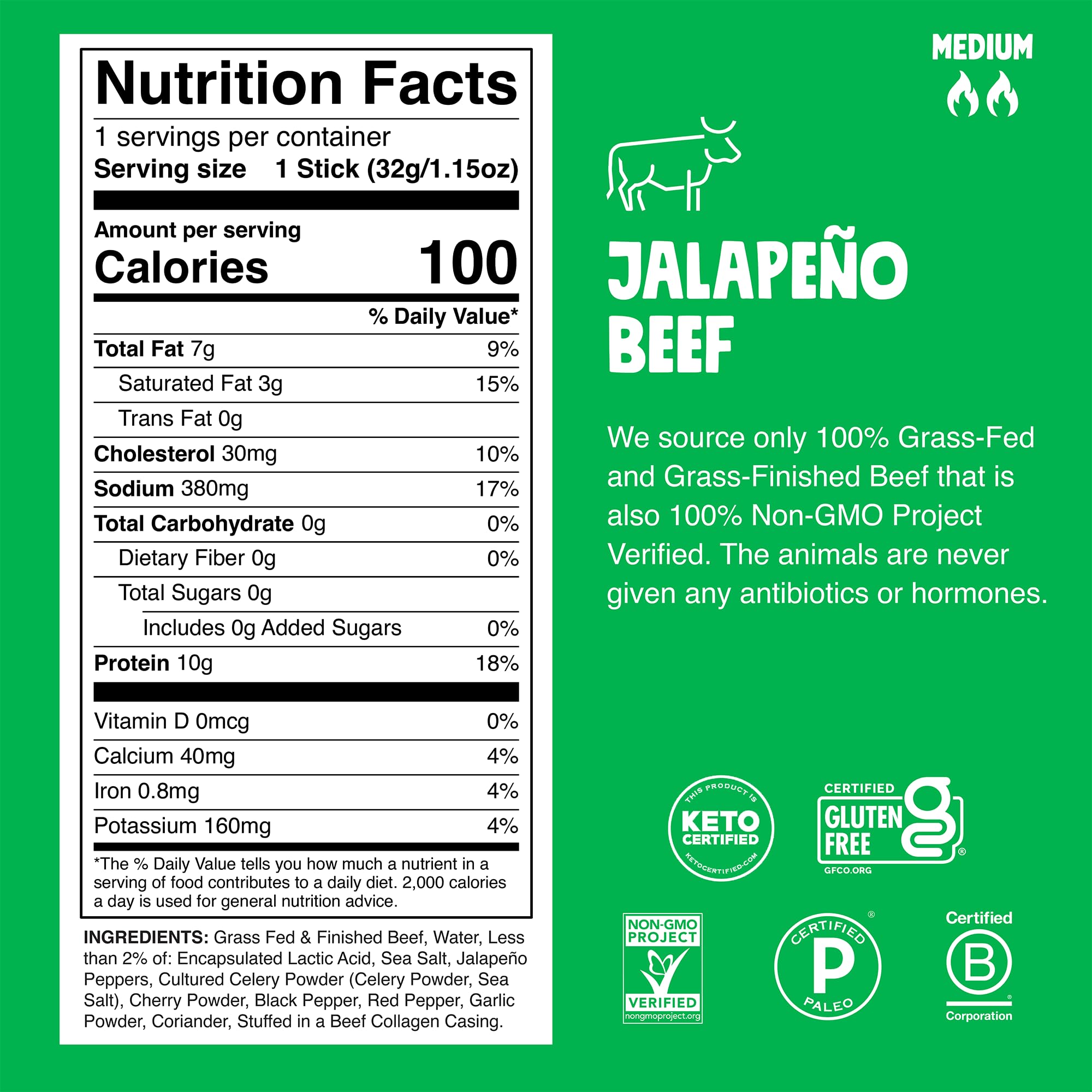 Chomps close-up of a single beef stick highlighting savory texture and protein