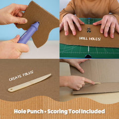 CHOMPSHOP ChompSaw used by a child crafting a cardboard fort, promoting creativity
