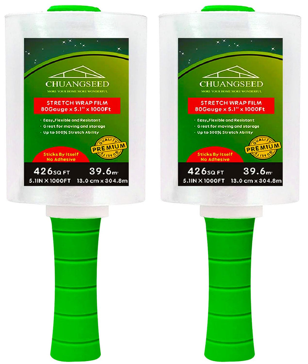 CHUANGSEED front view of 2-pack clear stretch wrap showing packaging and labeling, fast identification benefit