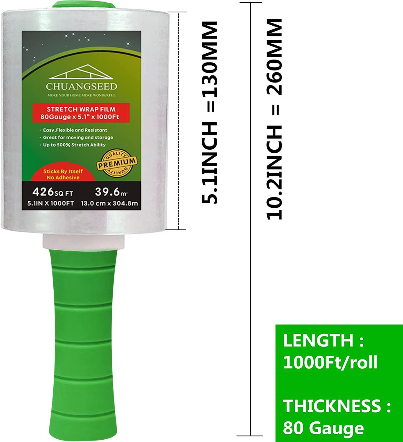 CHUANGSEED close-up of plastic handle on roll demonstrating ergonomic grip for quicker wrapping