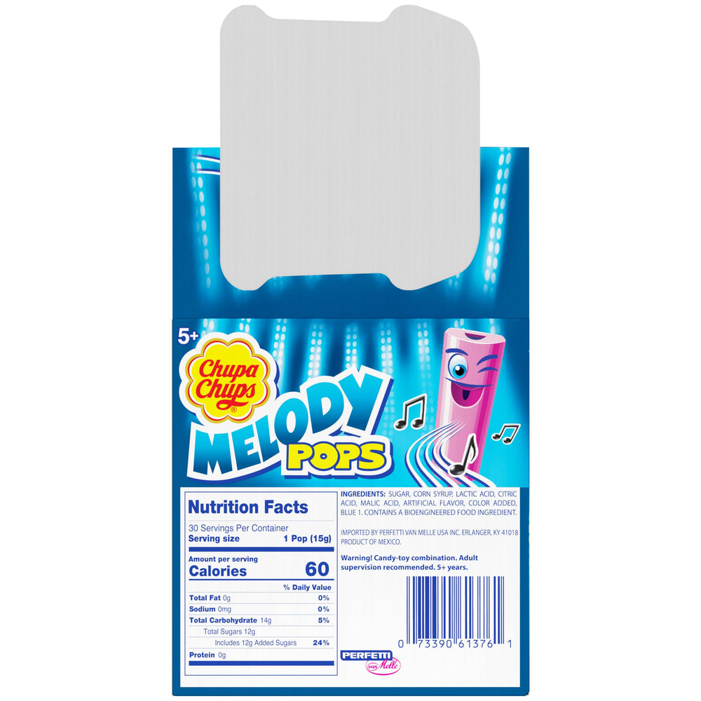 Hand holding a Chupa Chups Melody Pop demonstrating whistle play for entertainment