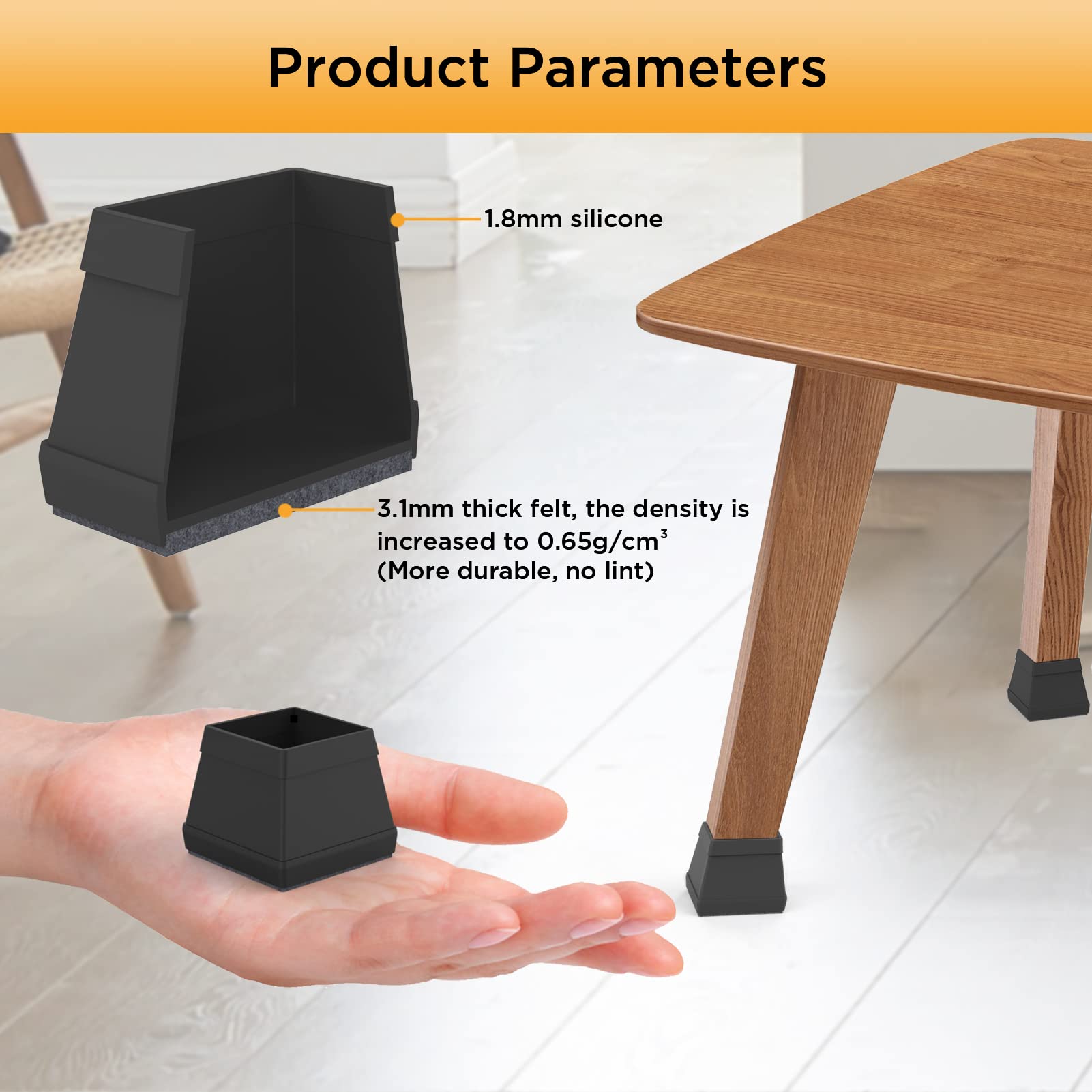CHWM underchair view with felt glide demonstrating quiet, easy furniture movement