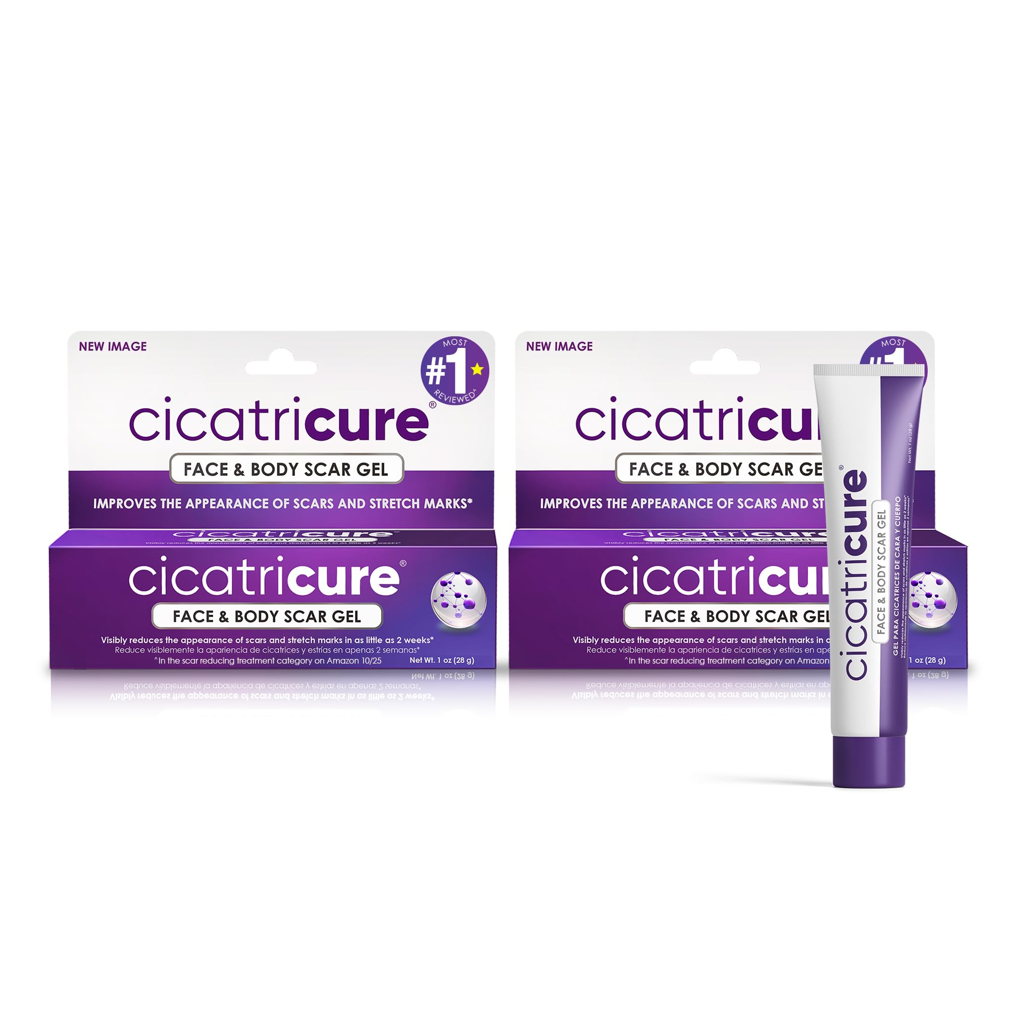 Cicatricure front packaging 2pk showing product and benefits