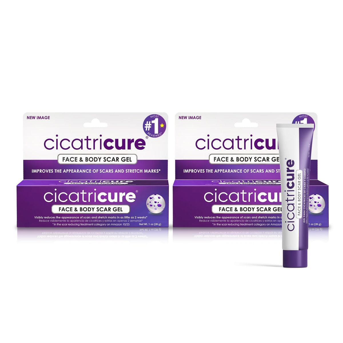 Cicatricure front packaging 2pk showing product and benefits
