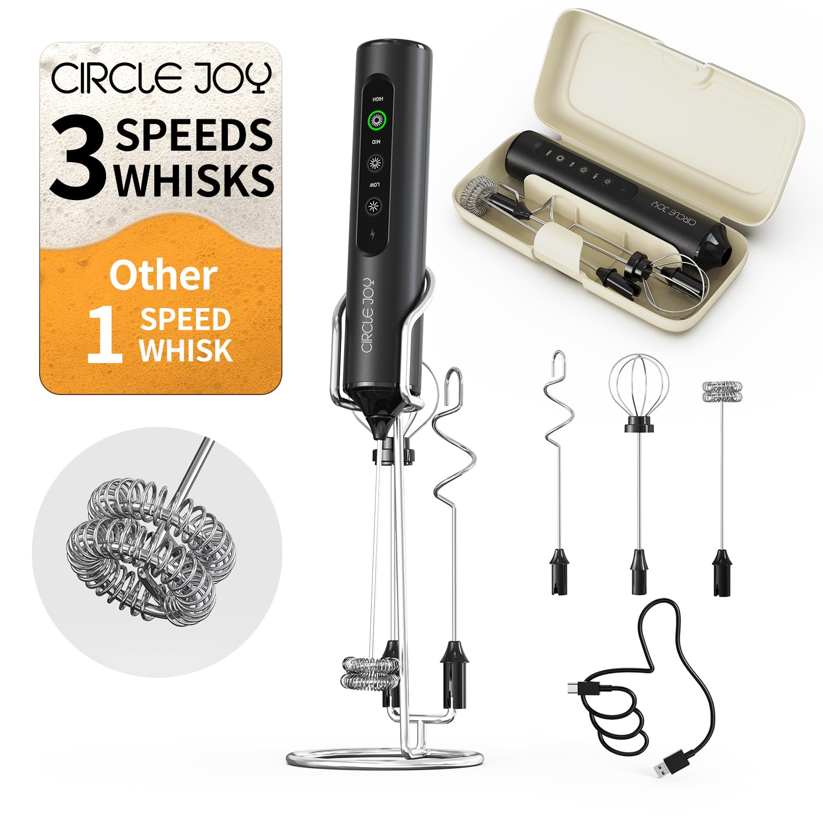 CIRCLE JOY front view showing wand and stand for neat countertop storage