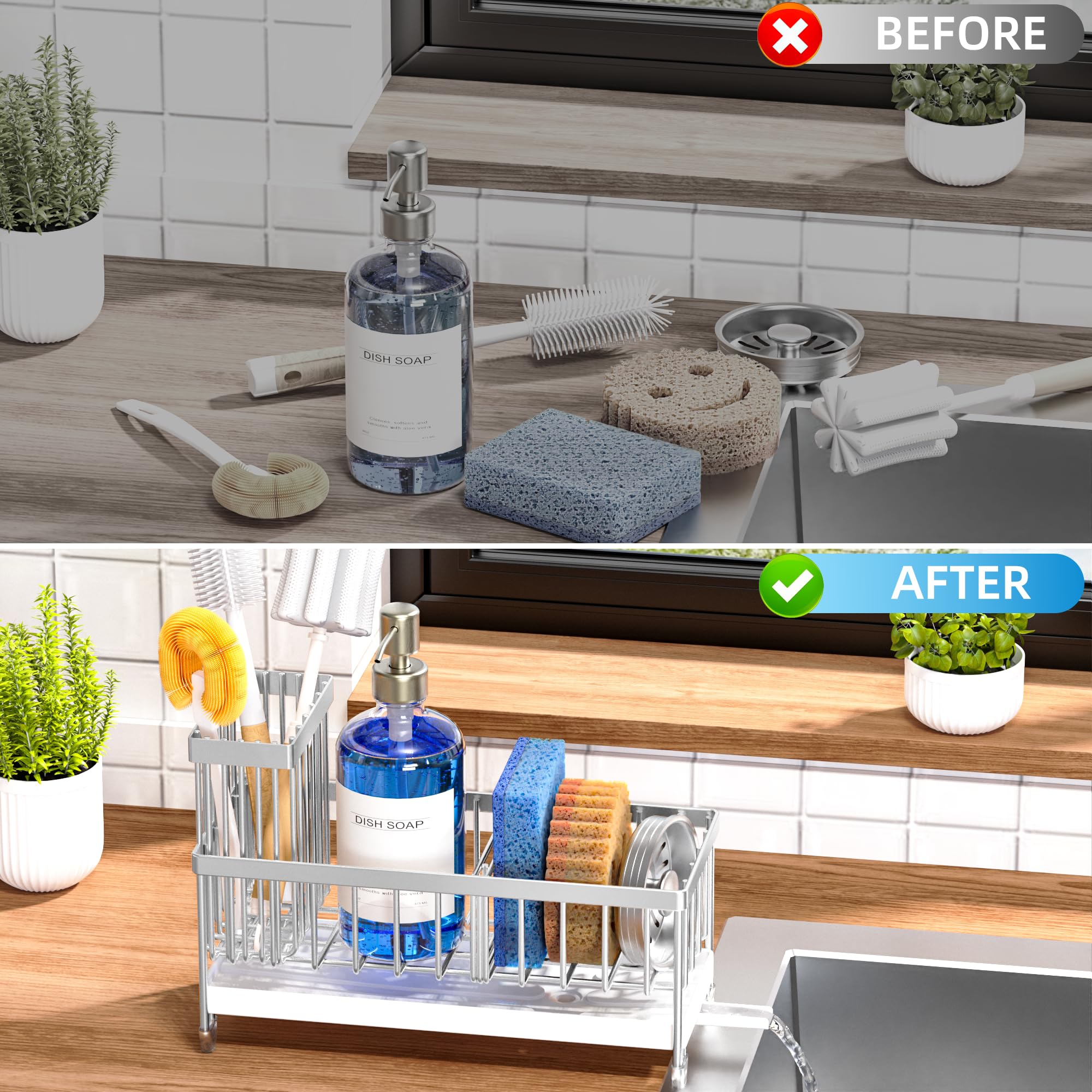 Cisily in use on kitchen sink lifestyle shot demonstrating neat, clutter-free workspace