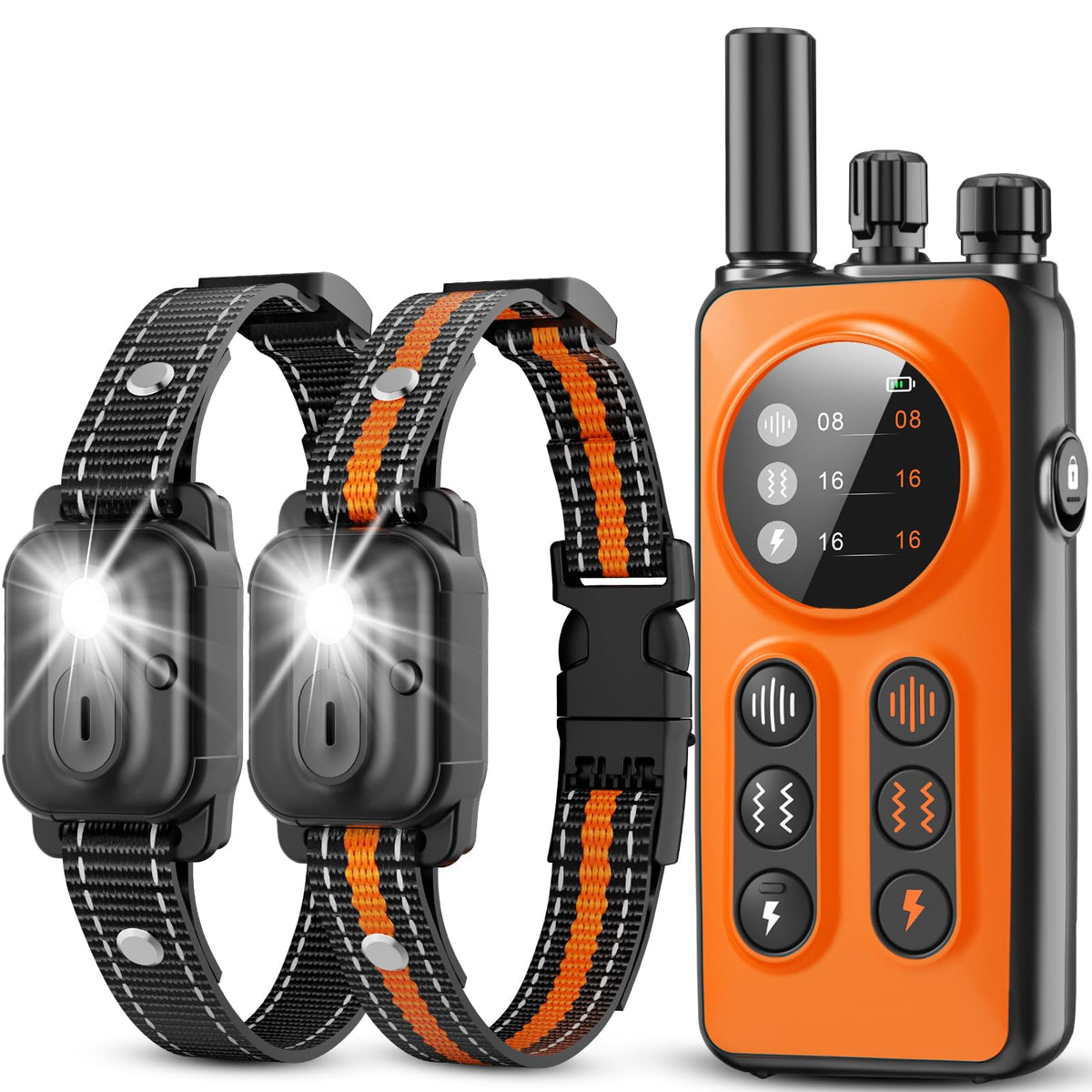 CIUZL front view of remote and two receivers showing compact multi-dog control benefit
