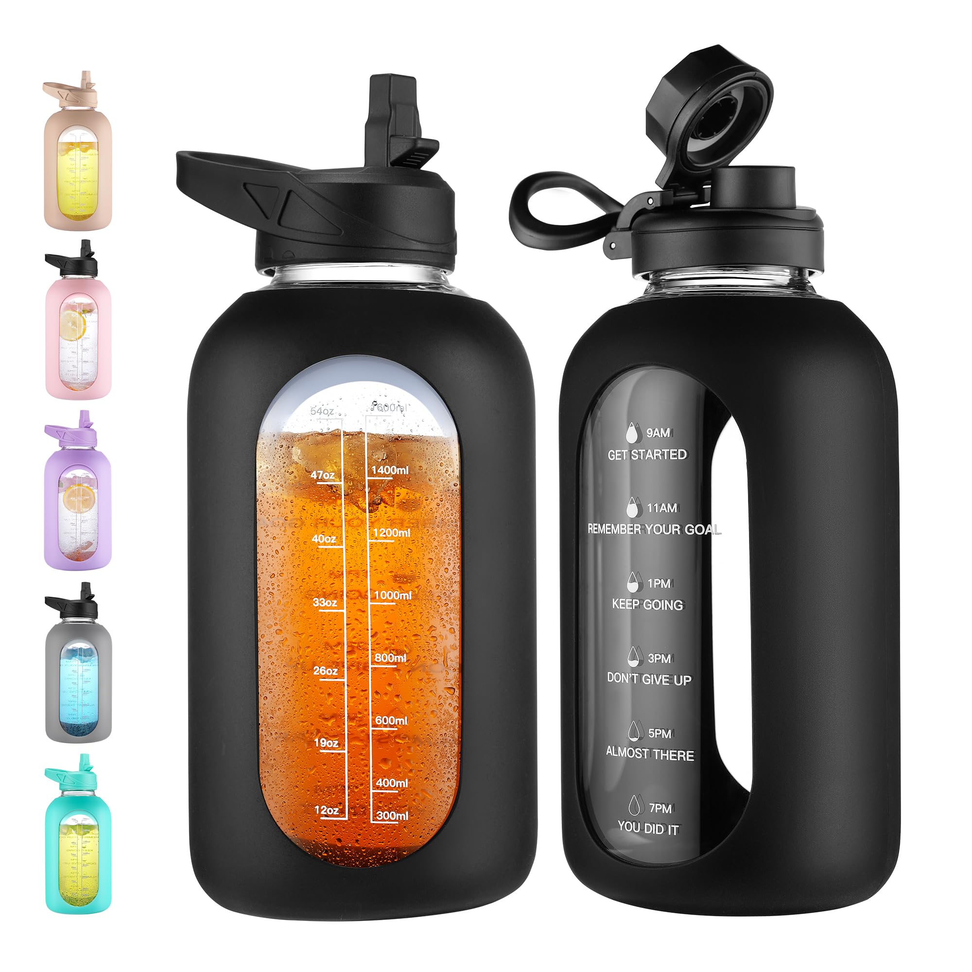CIVAGO 64 oz front view showing clean glass and half-gallon capacity benefit