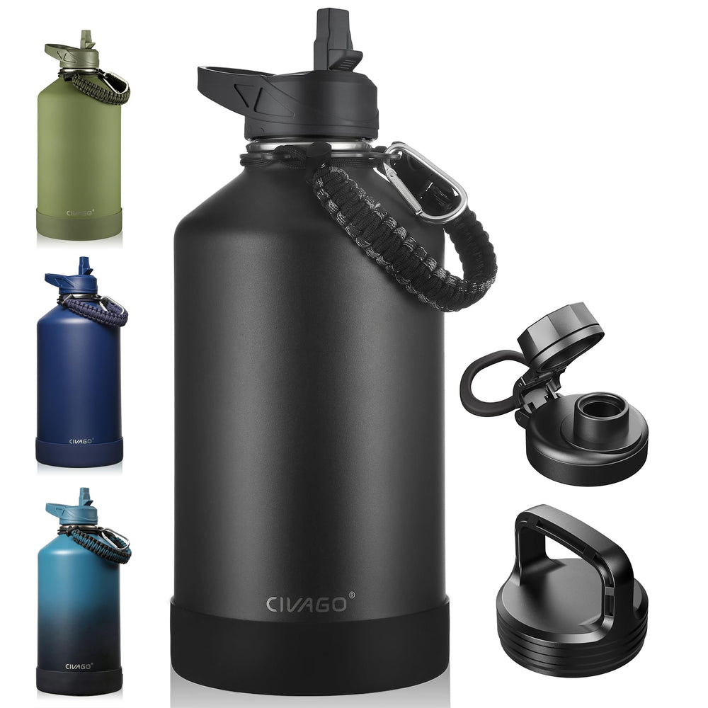 CIVAGO front view of 128 oz bottle showing capacity and powder coat grip