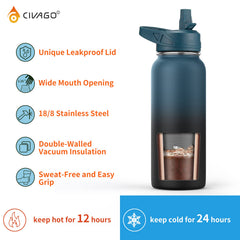 CIVAGO three lids displayed to show flip straw, twist spout, and handle