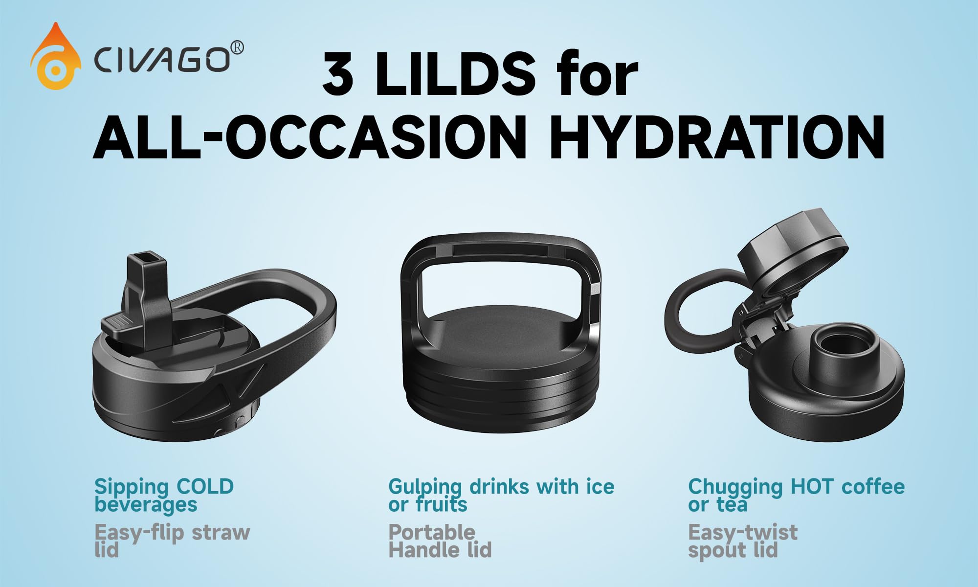 CIVAGO close-up of flip straw lid for quick hands-free sipping