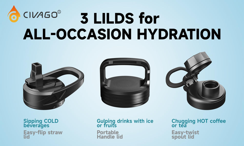 CIVAGO close-up of flip straw lid for quick hands-free sipping
