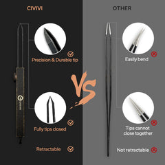 CIVIVI tweezers locking screw detail showing brass mechanism reliability