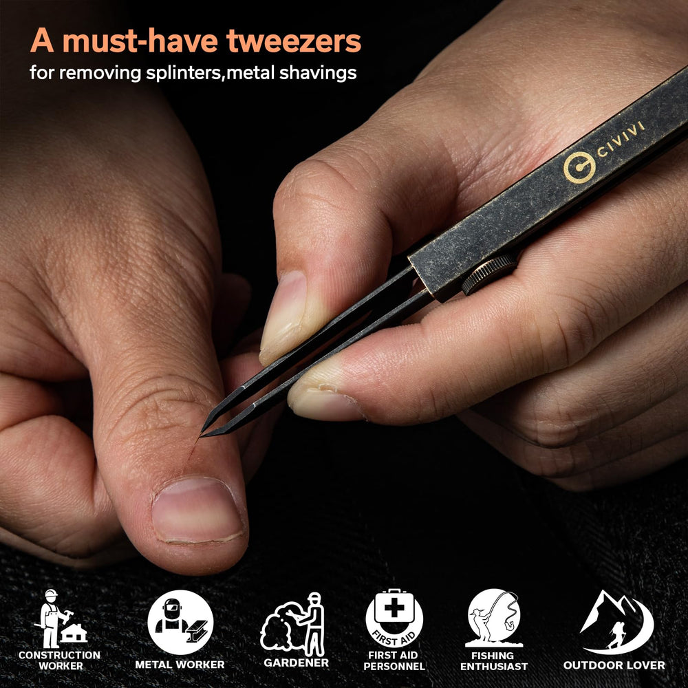 CIVIVI tweezers open angled showing precise tips and ergonomic shape