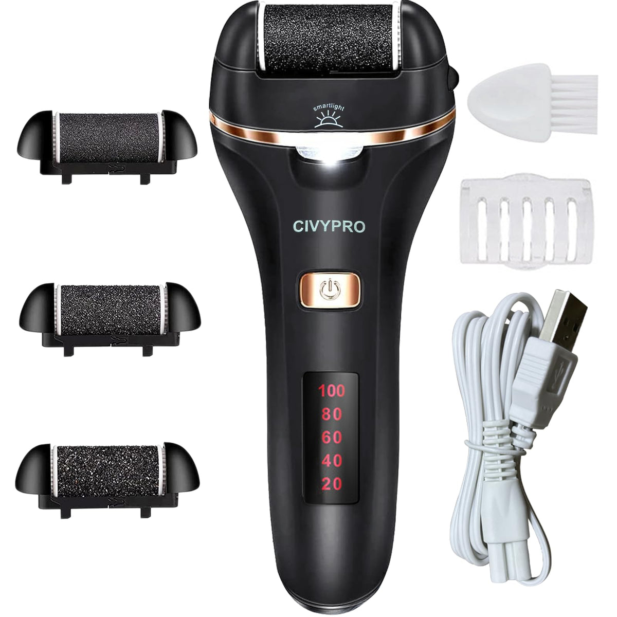 CIVYPRO front view electric foot file showing ergonomic handle for comfortable grip