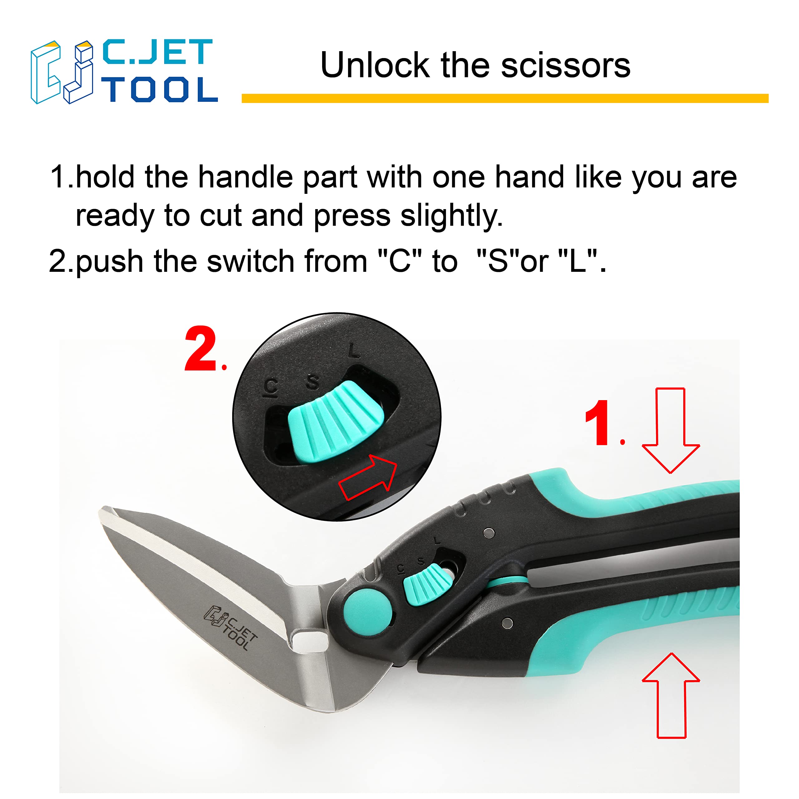 C.JET TOOL curved stainless blade close-up for precise, low-force cutting