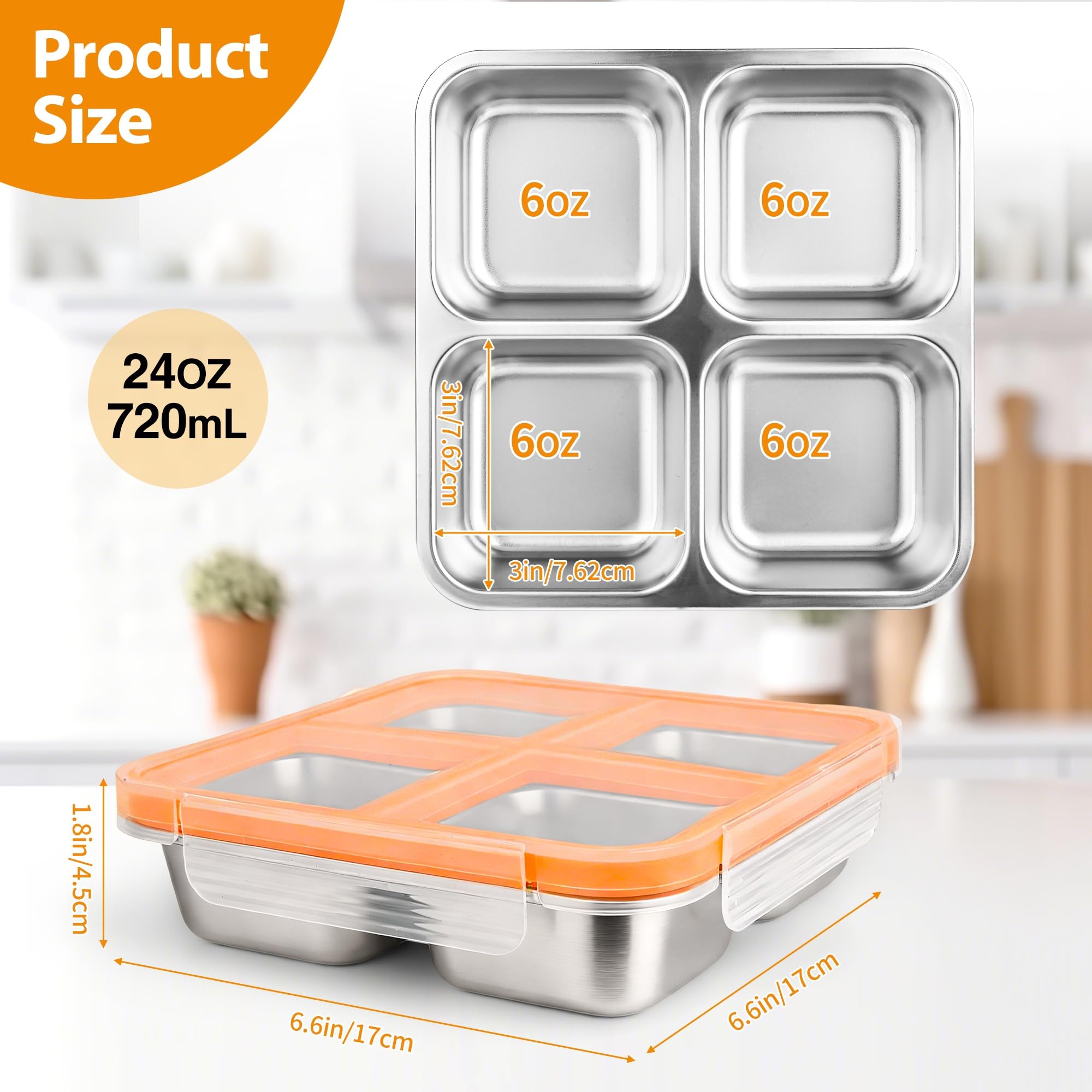 clamder top view of open box with four compartments for portioning