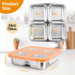 clamder top view of open box with four compartments for portioning