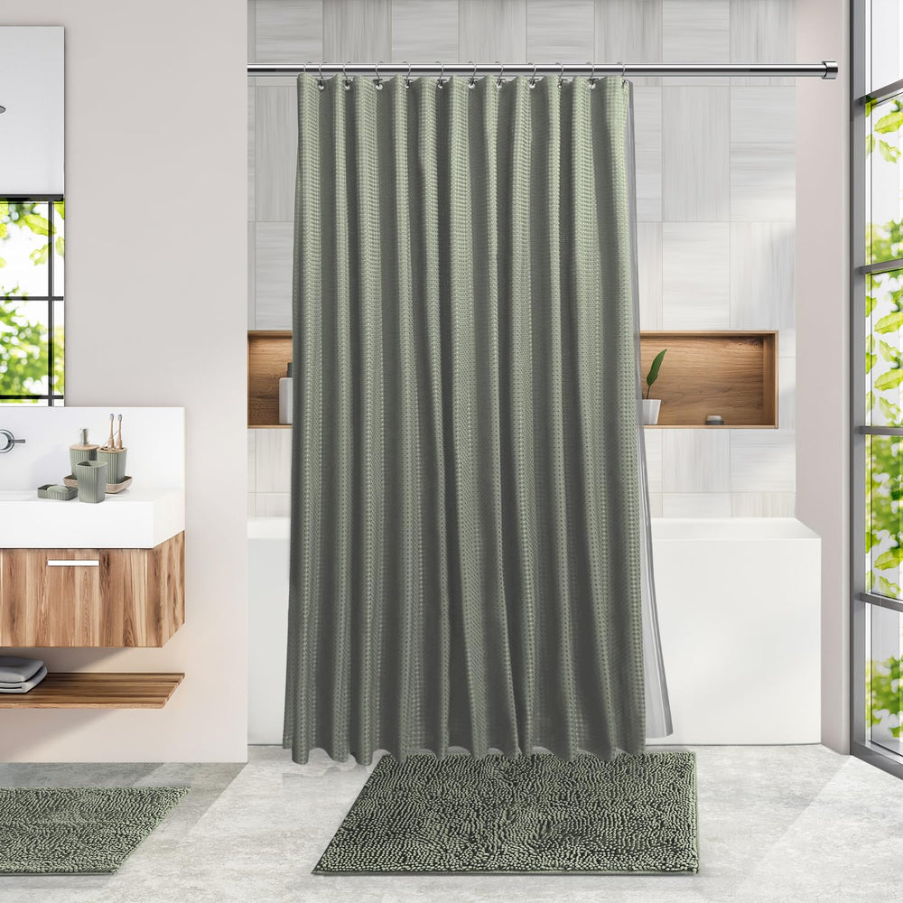 Clara Clark size comparison with towel and shampoo showing how pieces fit typical bathrooms